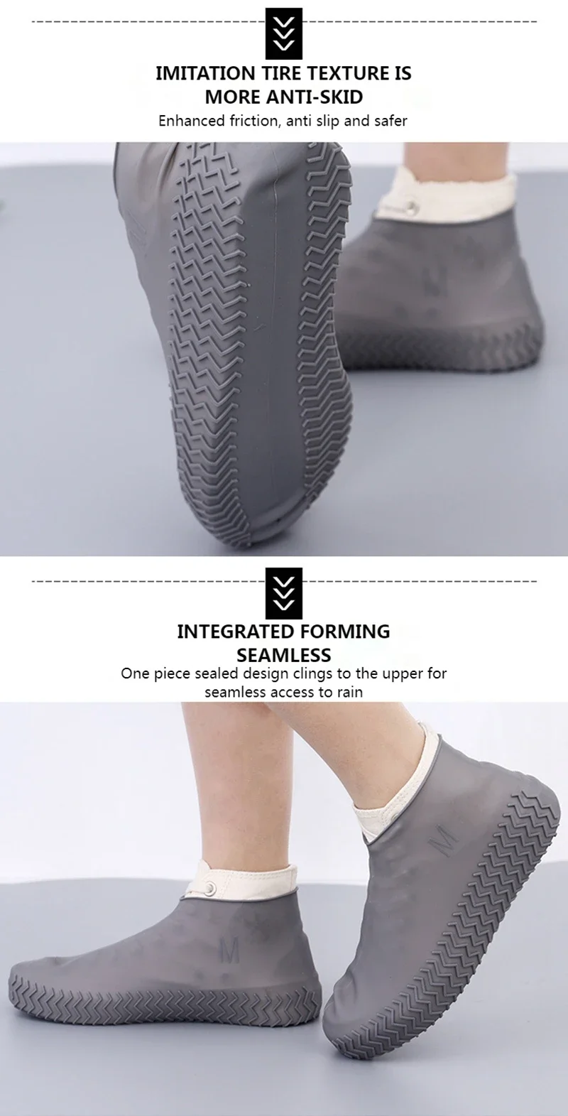 Wasserdichte Silikon-Überschuhe, wiederverwendbare Regenschuhüberzüge, Unisex-Schuhschutz, rutschfeste Regenstiefelpolster für regnerischen Tage, 1 Paar – Detail 5