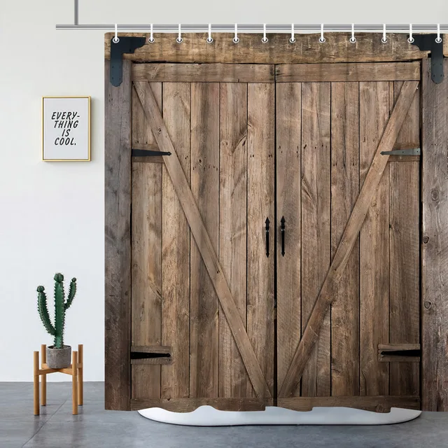Barn Door Shower Curtain Farmhouse Rustic Farm Vintage Wood Boards