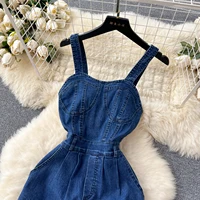 Retro ABG Spicy Girl Sle Strap Vest Denim Jumpsuit Women Summer Waist Cinched Slimming Wide Leg Floor Length Pants - Image 2