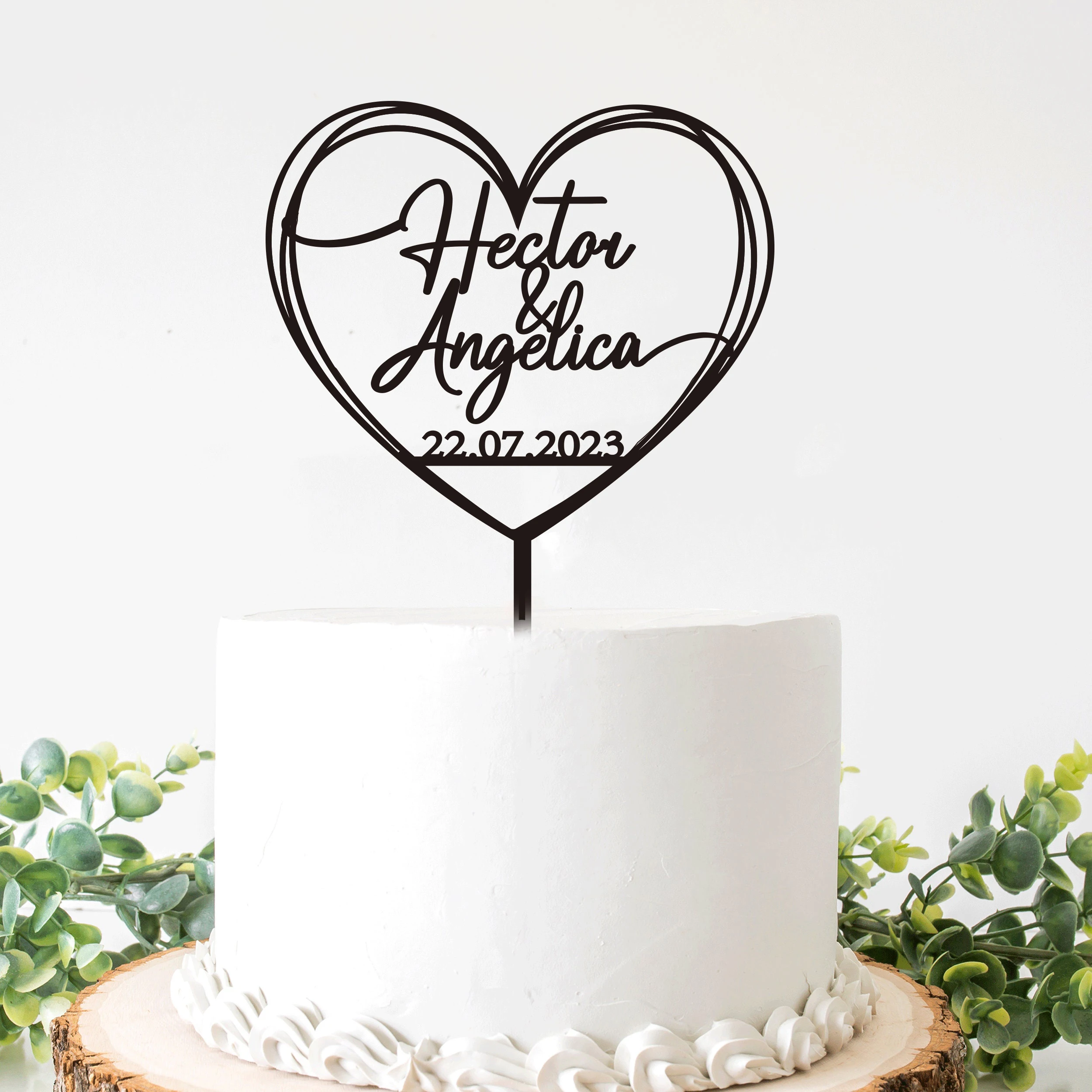 

Wedding Cake Topper with a Heart and Date Custom Mr and Mrs Cake Toppers for Wedding Acrylic Wood Cake Topper Rustic Decoration