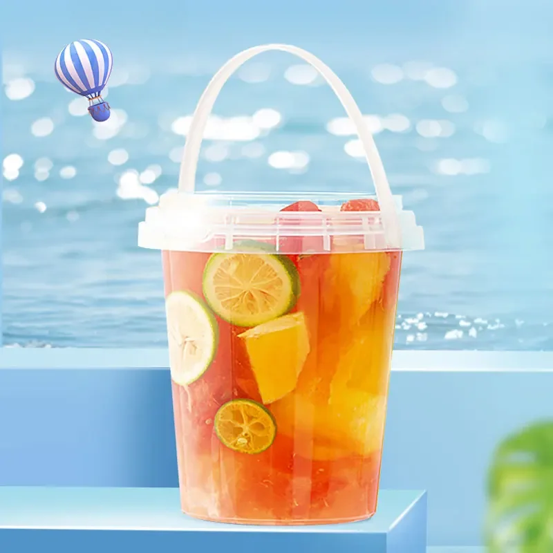 Disposable Milk Tea Beverage Bucket 700ml Sealed Covered Portable Fruit Tea Bucket 500ml Ice Powder Plastic Packaging bowl Box