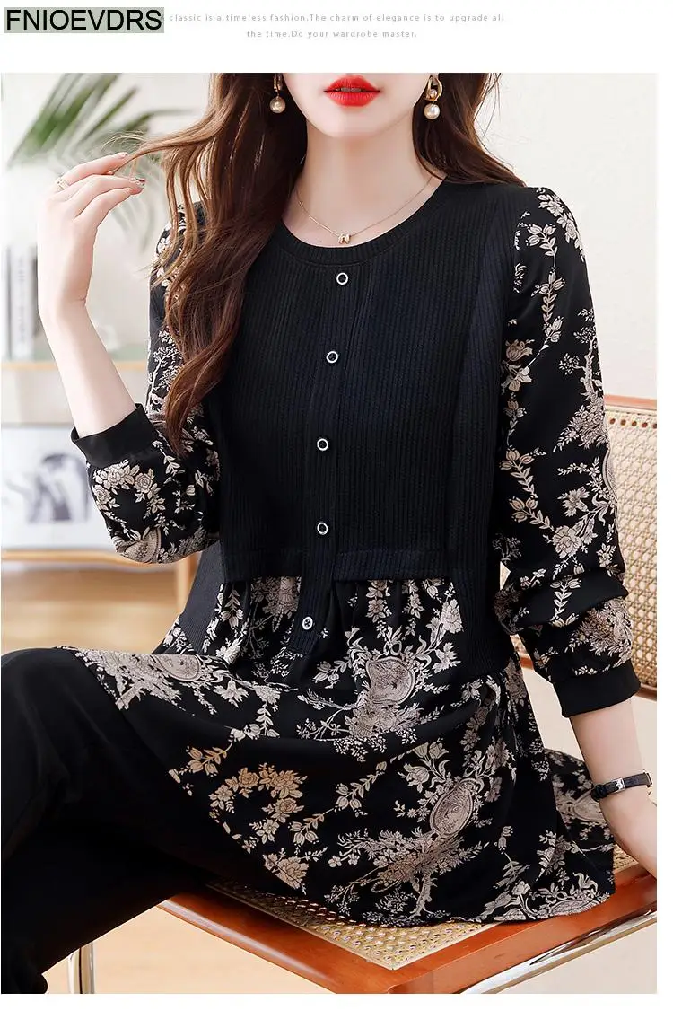 Loose Clothes Women 2024 Autumn Long Elegant Office Lady Floral Shirts Casual Retro Vintage Ruffles Tunic Peplum Tops Blouses