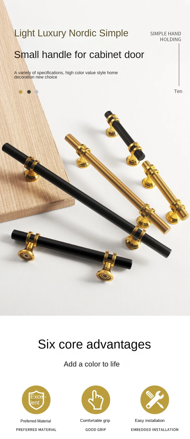 Description Picture 2 of itemblack long strip round light luxury high-end handle drawer  cabinet  door handle