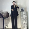 TWOTWINSTYLE Solid Two Piece Set For Women Lapel Long Sleeve Spliced Appliques Coat High Waist Wide Leg Pant Chic Sets Female 4