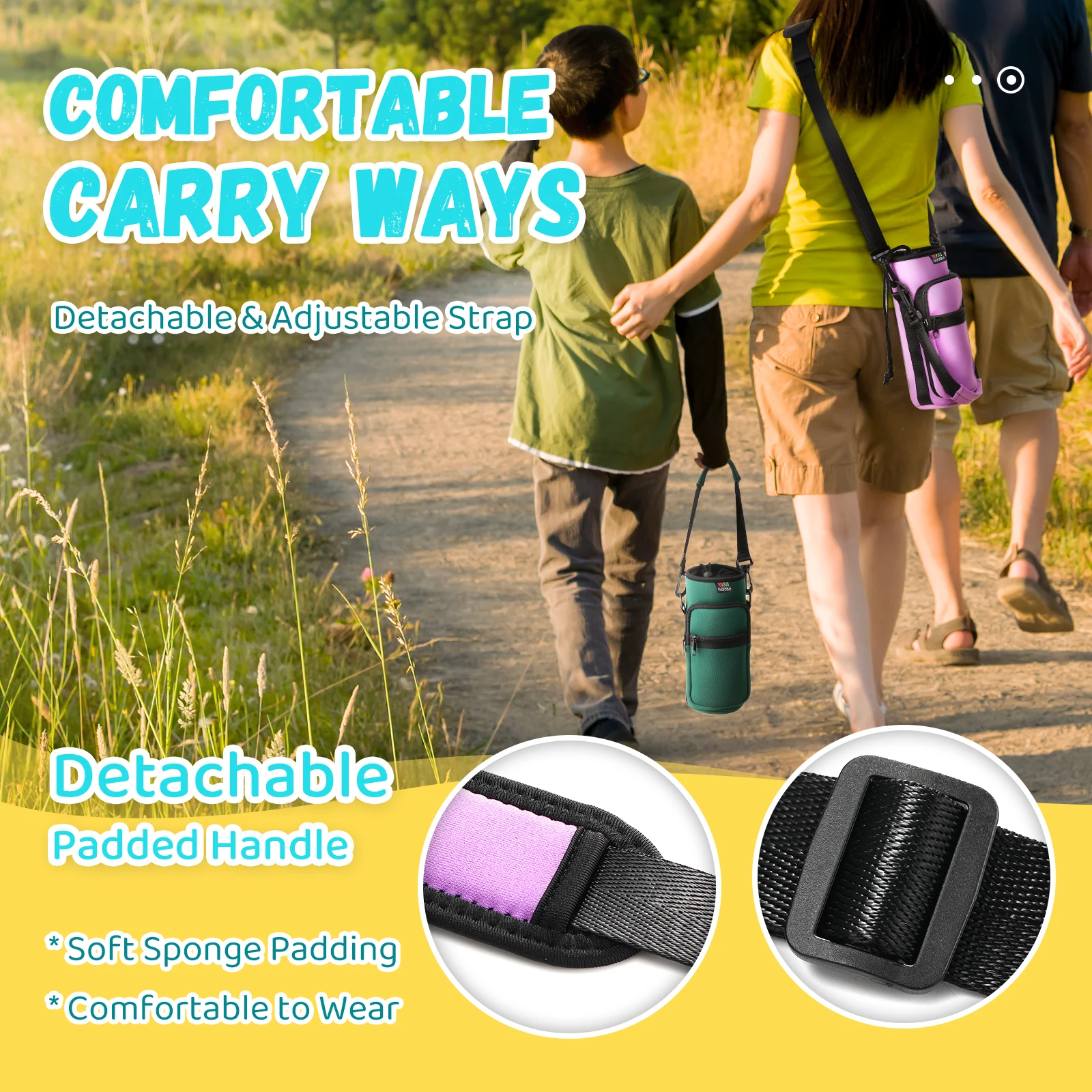 Portable Water Bottle Carrier Bag with Adjustable Strap and Dual Pockets