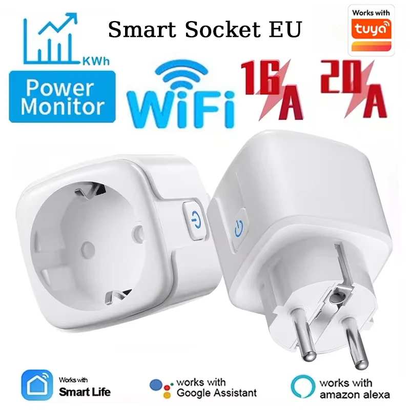 EU 16A/20A With Power Monitor Smart Plug WiFi Socket Timing Function  Works With Tuya Smart Life APP Control Alexa Google Home