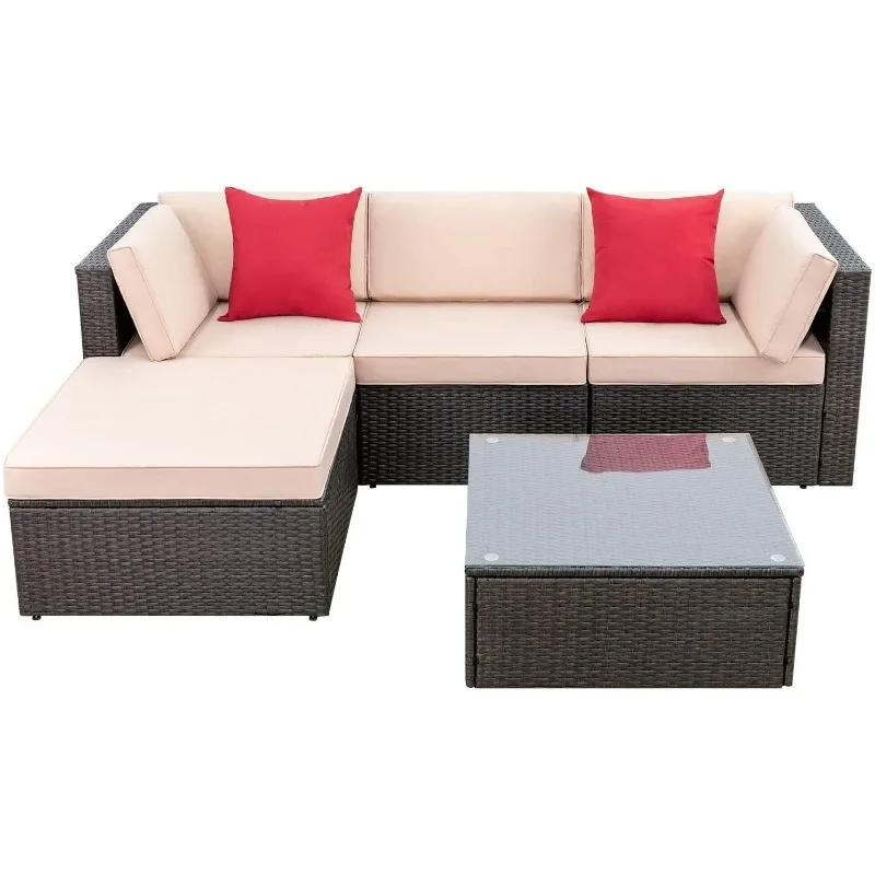 

Devoko 5 Pieces Patio Furniture Sets All Weather Outdoor Sectional Patio Sofa Manual Weaving Wicker Rattan Patio Seating Sofas