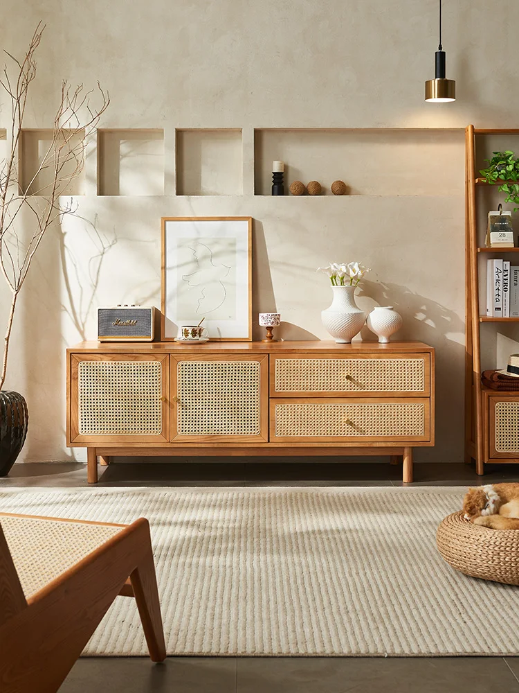 

Nordic Rattan TV Cabinet Modern Minimalist Living Room Storage Cabinet Home Audiovisual Cabinet