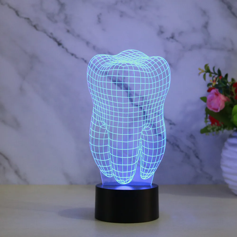 창의적인 3D 치과 LED 장식 야간 7색 조명 치아 모양 클리닉 아트워크 멋진 치아형 램프 치과 선물 장식