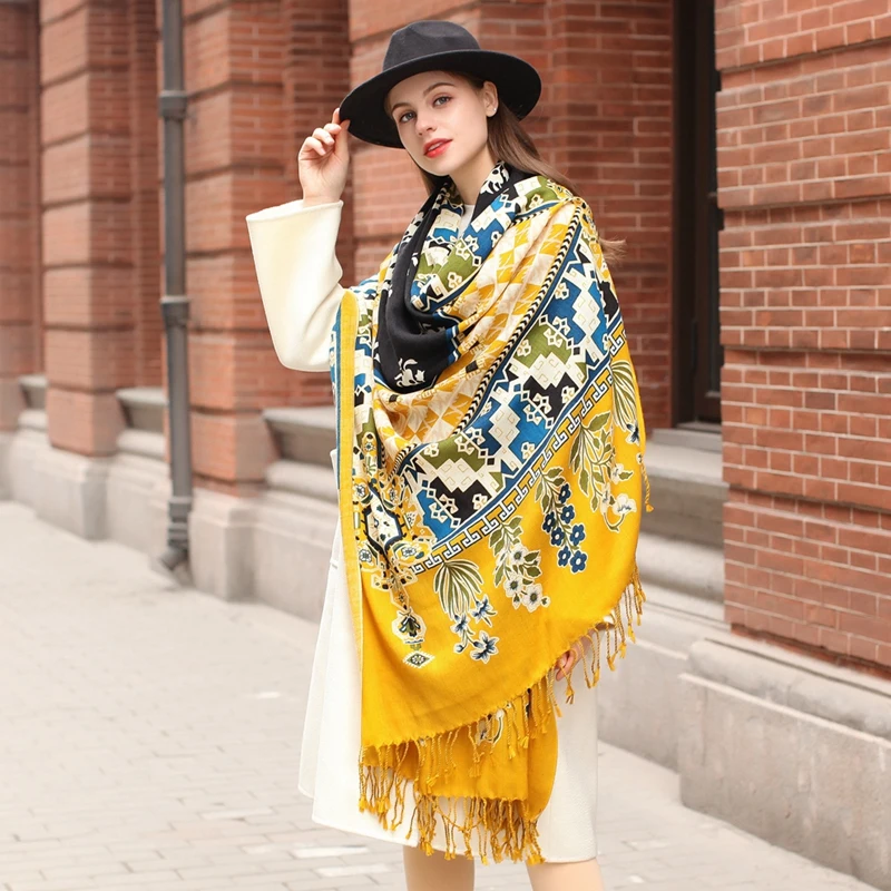 

Luxury Brand 100% Pure Wool Large Size Women Bandana Headwarp Pashmina Cashmere Scarf Oversize Merino Poncho Shawl