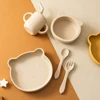 Color Kids Baby Silicone Waterproof Feeding Dishes Plate Suction Bowl Sippy Cup Feeding Training Spoon Fork Dishes Tableware 5