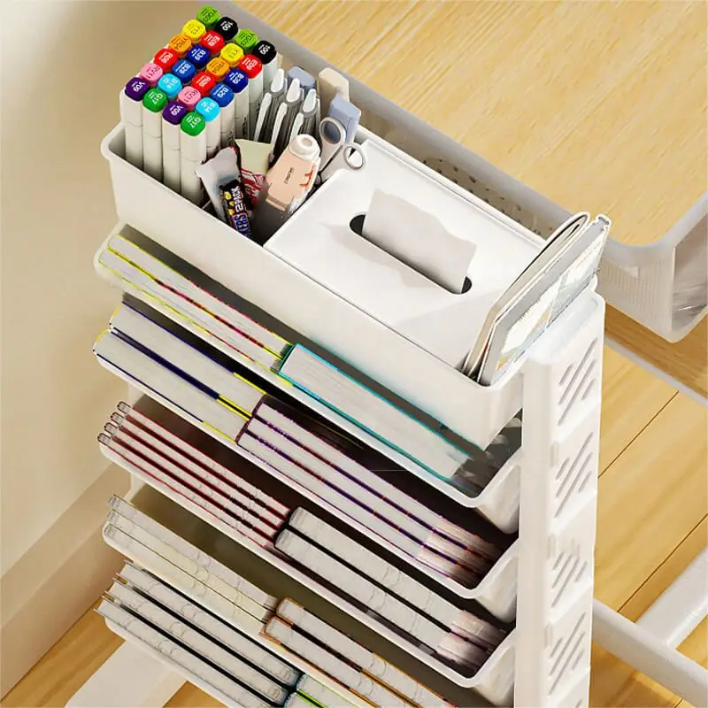 Simple Movable Book Shelf on Wheels 5/6 Layers Bookshelf Movable Floor Small Cart Book Storage Shelf Pen Holder Office Supplies storage rack book display stand cube storage organizers corner wall shelves