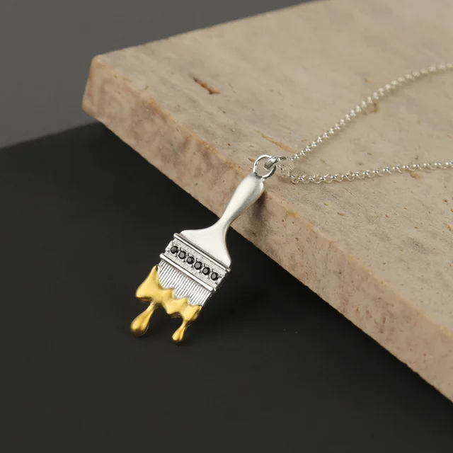 Oil Painting Brush Silver Pendant Necklace - Image 3