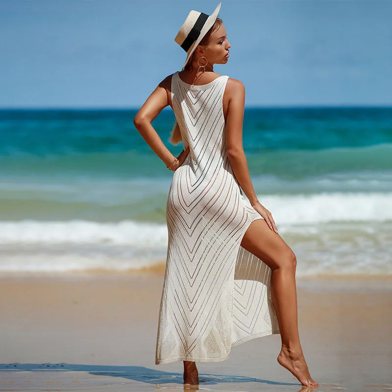 Hollowout Bikini Cover Up Long Beach Dress 2023 Knitted Beachwear