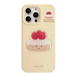 Adorable Strawberry Cake Pattern Yellow Silicone Phone Case - iPhone 15 (01)