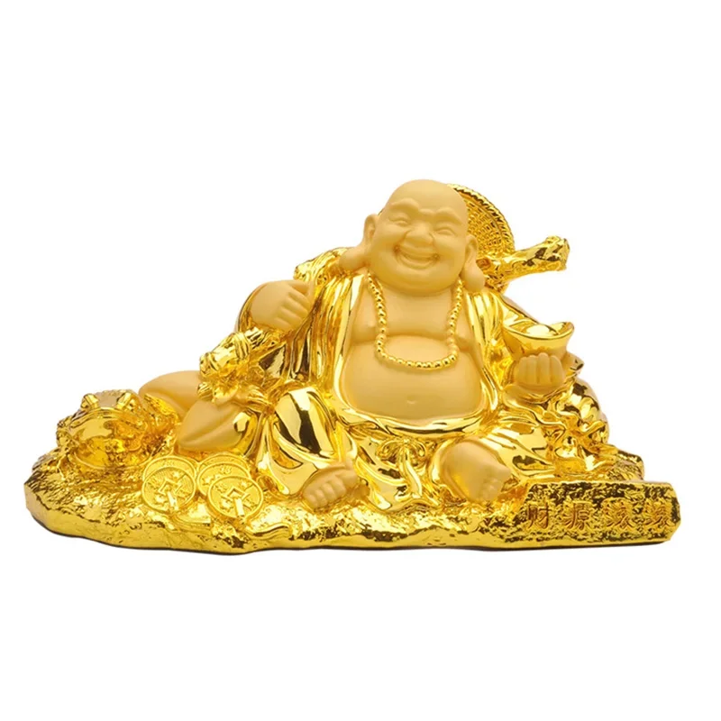 

Gold color Ingot Maitreya Buddha Lucky Statue Resin modern art sculpture Chinese Buddha Statue Home decoration accessories