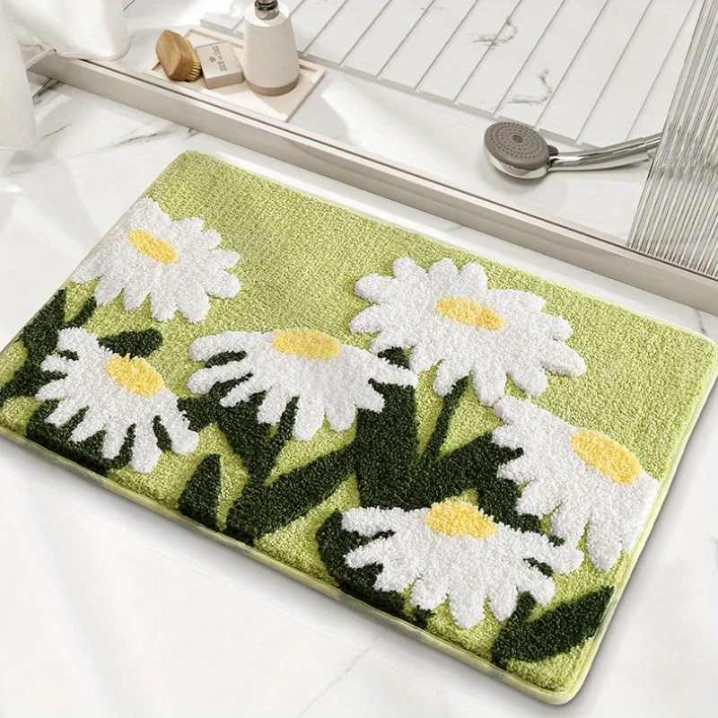 Floral Bathroom Rug Absorbent Quick-Dry Thickened Bath Mat for Home Decor Fresh Style Washable Bathroom Hygienic Floor Mat