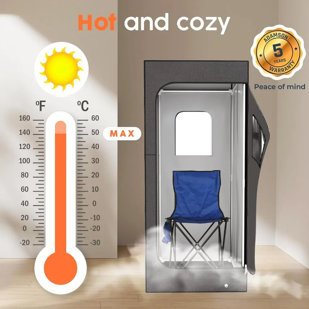 Full Sized Steam Sauna Room, Nylon Black 2.6L 1000W Steamer with Chair+remote Control+foot Massager, Indoor Portable Sauna Room 5