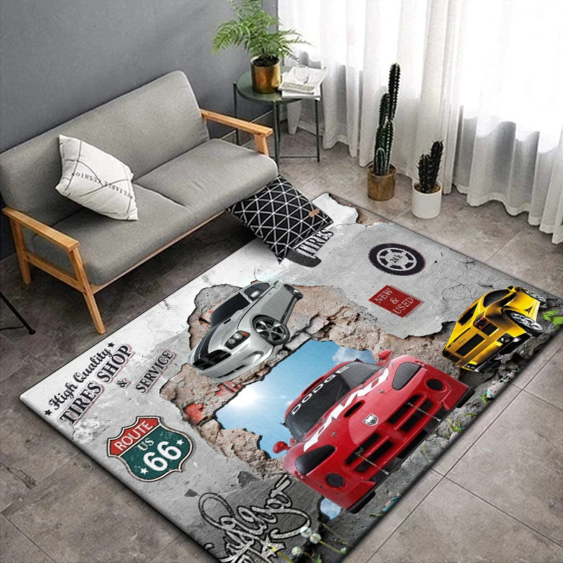 3D Vintage Car Area Rug Large,Carpet Rug for Living Room Bedroom Sofa
