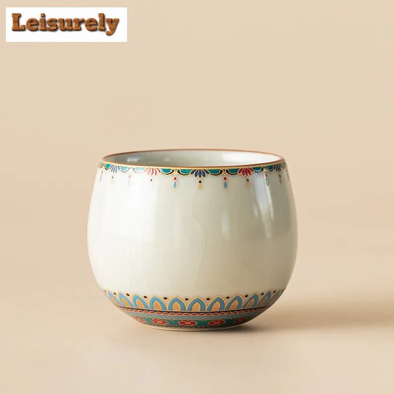 140ml Ru Kiln Dunhuang Treasure Flower Dragon Egg Teacup Boutique Tea Bowl Jug Tea-tasting Meditation Cup Jianzhan Master Cups