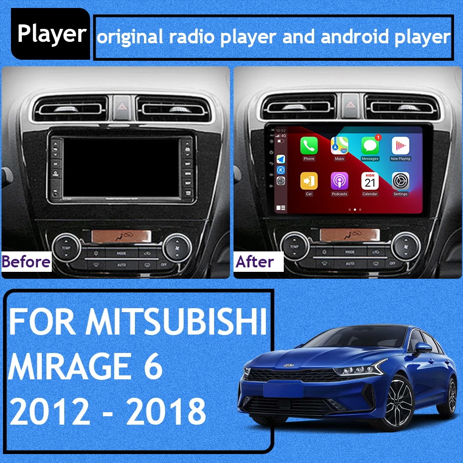 Qualcomm Car Radio Android Video For Mitsubishi Mirage 6 2012 - 2018 GPS Navigation Auto Stereo 5G Wifi Multimedia Player Dash