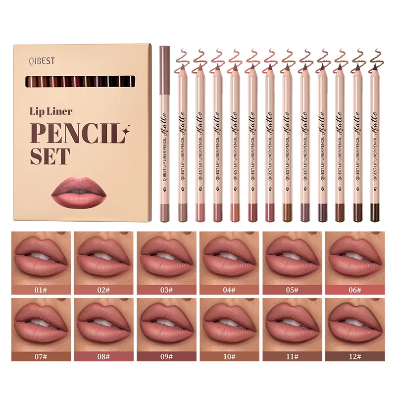 Matte Lipliner Collection: Smooth Application & Long-lasting Natural Finish (12 Pieces)