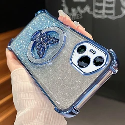 Butterfly Glitter Silicone Case - Plating Design Shockproof Back Cover for Honor 400 Lite (FS SFHD Sierra blue)