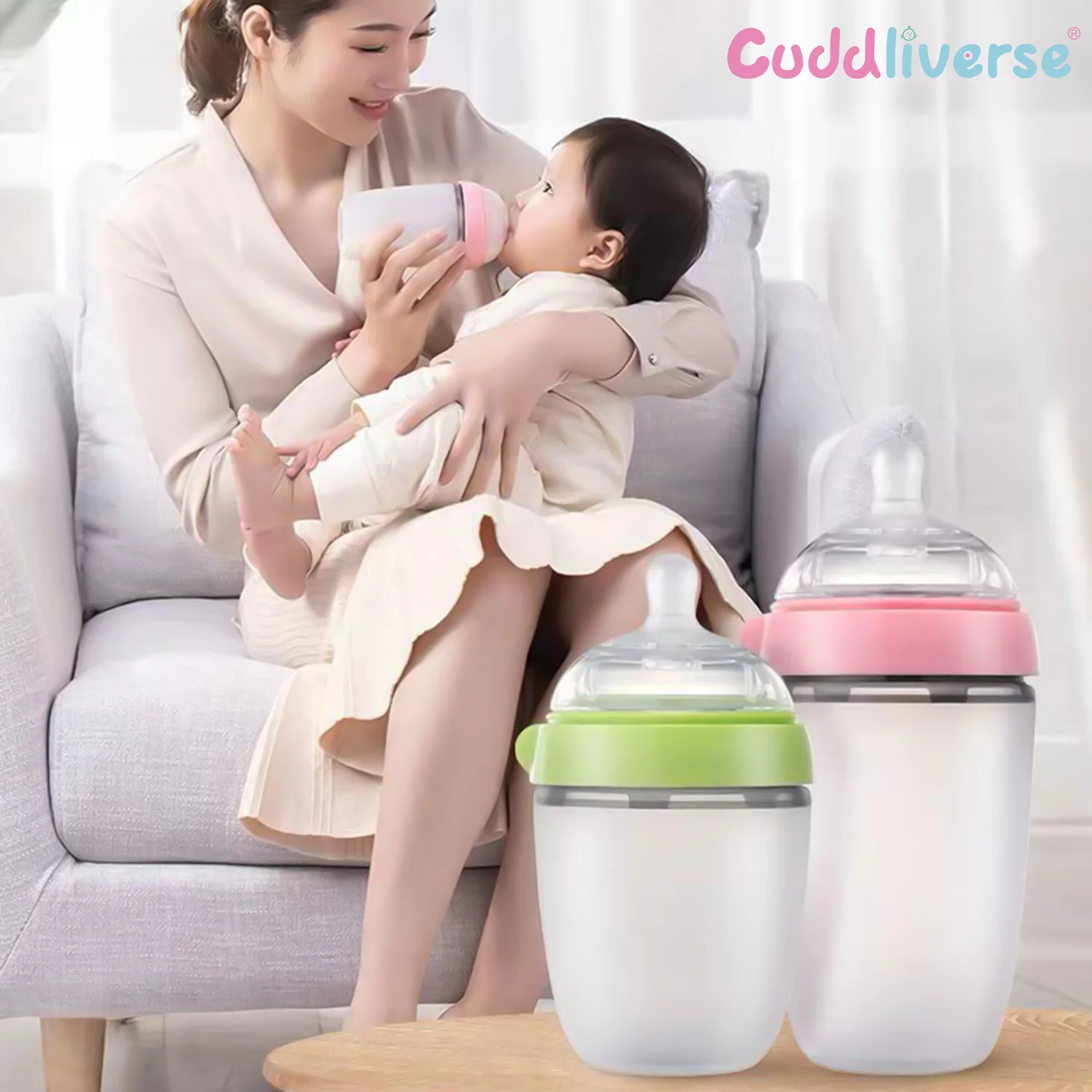 Baby Bottle Complete Set 150ml 2 Pack Silicone - Ivory main image 0