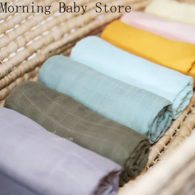 120*120cm Muslin Bamboo Baby Blanket Soft 2 Layers Newborn Swaddle Wrap Bath Towel Blanket Infant Sleepsack Stroller Cover 0-36M 4