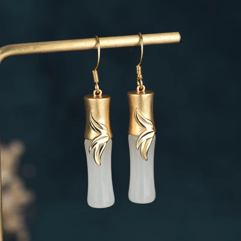 

Statement Earrings Imitation Jade Bamboo Earrings For Women Chinese Style Evening Party Earrings Temperament Women Drop Earrings