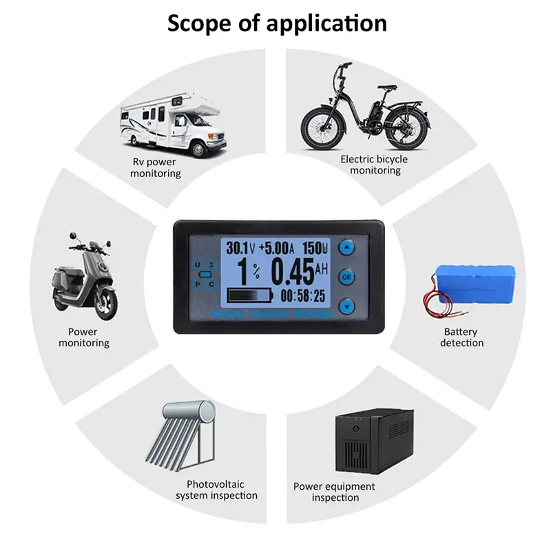 Wired Shunt Coulombmeter DC 8-120V 100/200/300/500A Energy Meter Battery Capacity Tester Low Voltage Alarm LCD Ammeter Voltmeter image 5