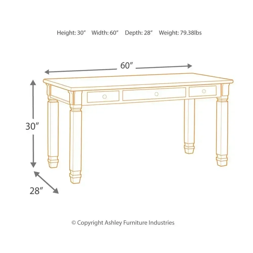 Ashley Bolanburg-Farmhouse Writing Desk with Drawers, Signature Design, Home and Office, Whitewash, 60 in 3