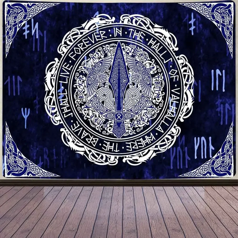 Norse Mythology Vikings Tapestry Mysterious Ancient Runes Totem Tapestries Wall Hanging Art for Living Room Bedroom Home Decor tapestry decorations