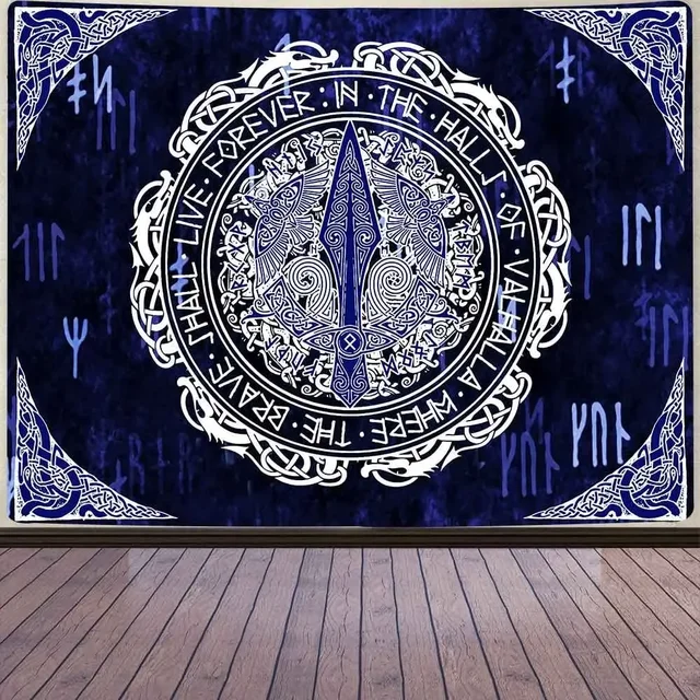 Norse Myenson Vibasin Tapisserie, Mysterious Prairie, Runes Totem Tapisseries, Wall Face Art, Living Room, Bedroom Home Decor 5