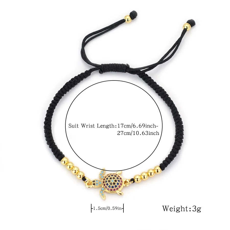 Adjustable Black Red String Turtle Bracelet for Men Women