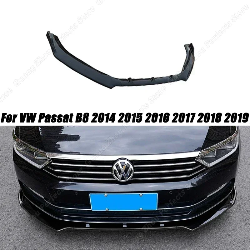 For VW Passat B8 2014 2015 2016 2017 2018 2019 Front Bumper Lip Splitter  Spoiler Protector Body Kit Car Accessories Gloss Black