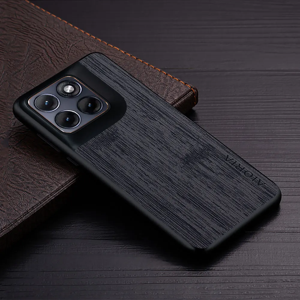 Wood Grain Faux Leather Phone Cover - Elegant Case