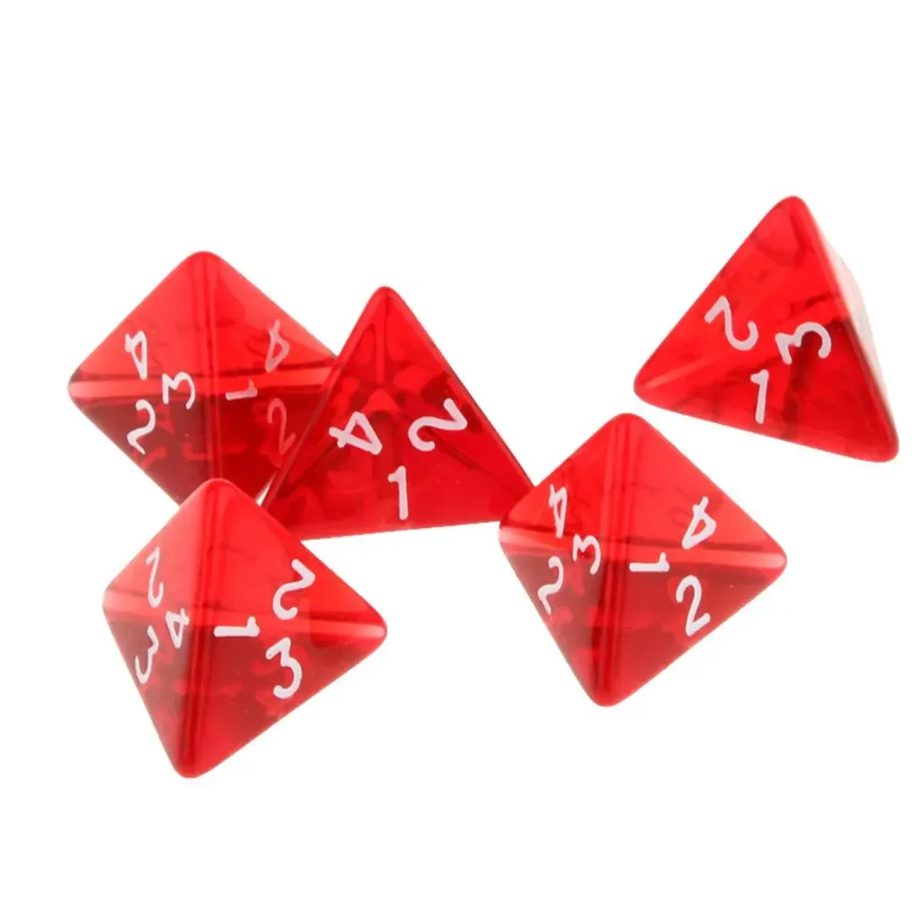 5 Pcs Dices Set D4 Transparent Red 18mm 22mm Number 1234 Acrylic 4 Sided Faces Color Dice Kit for DND TRPG RPG Board Table Games