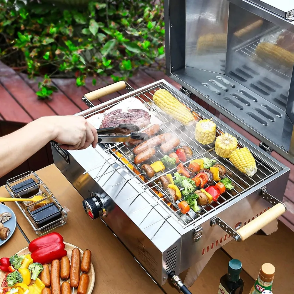 Portable Propane Pizza Oven and Grill with 13in Stone, Thermometer - For Camping, Patio Cooking, BBQ 3