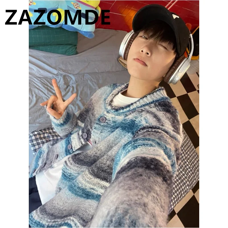 ZAZOMDE 가을 레트로 스트라이프 가디건 스웨터, Y2K 상의, 캐주얼 스웨터 코트, 패션 루즈 니트 점퍼, 하라주쿠 커플 스웨터