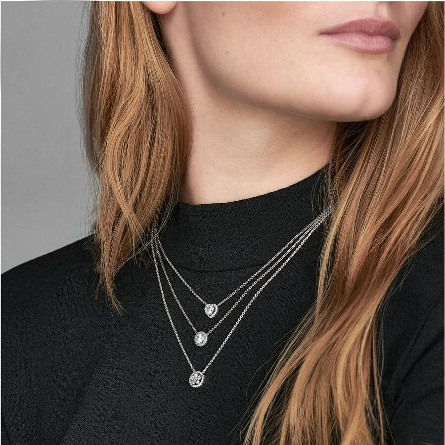 Popular Women's 925 Silver Pav é Tight Set Bar Pendant with Collar Chain Heart shaped Pendant Collar Chain Neckpiece DIY Jewelry