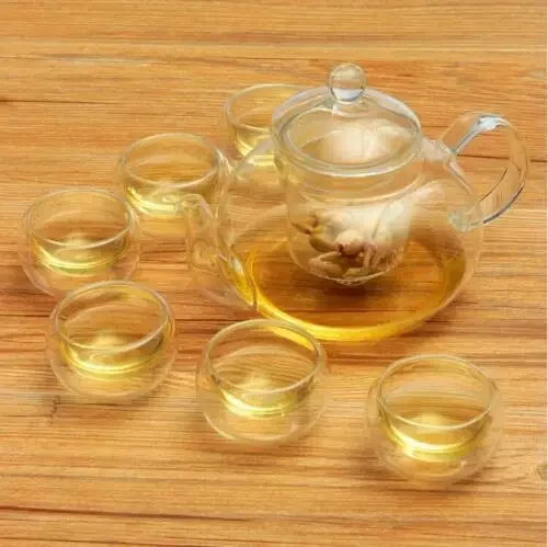 Tea Set High Borosilicate glass Tea Pot Set Infuser Coffee Leaf Herbal 6 Cups Warmer Teapot Gift Kitchen accessories Home matcha tea set coffee set