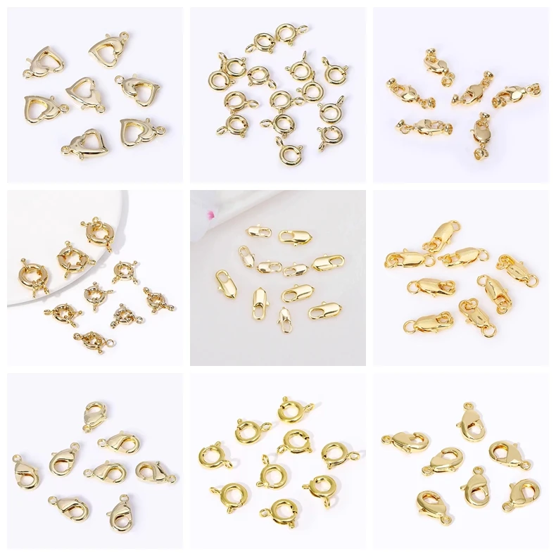 10/12 mm 18 Karat vergoldete Messing-Karabinerverschlüsse, Verschlüsse für Schmuck, DIY-Zubehör für die Herstellung von Halsketten und Armbändern, Schmuckmaterialien – Detail 1