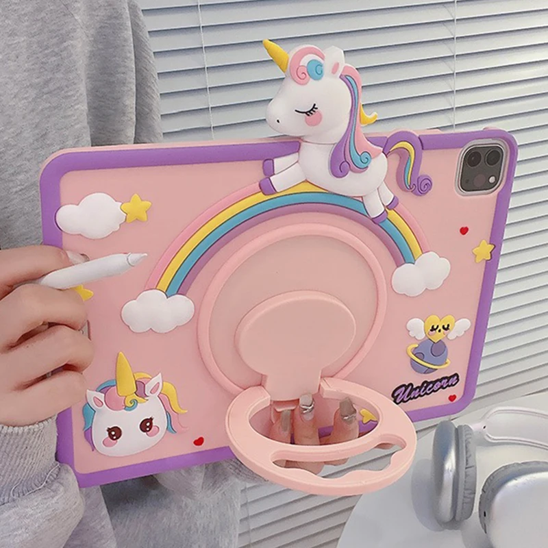Silicone Rainbow Unicorn Tablet Stand Laptop Case For Apple iPad