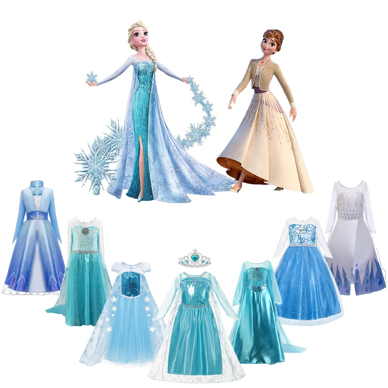 

Disney Princess Elsa Dress for Girl Snow Queen 2 Halloween Party Costume for Kids Cosplay Frozen Anna Elza Vestido