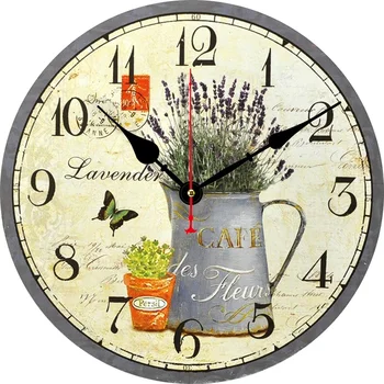 Orologio da parete rotondo con motivo floreale retrò di fiori di lavanda, soggiorno, camera da letto, cucina, decorazione domestica, orologio da parete, orologio al quarzo silenzioso 1