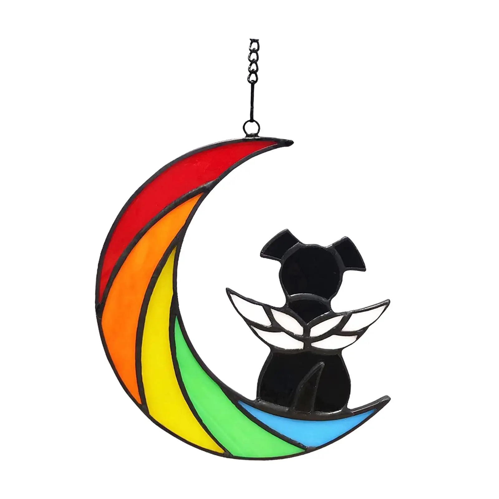 Impiccagioni Per Finestre In Vetro Colorato Cane Sulla Luna Ornamento Con Catena, Cane