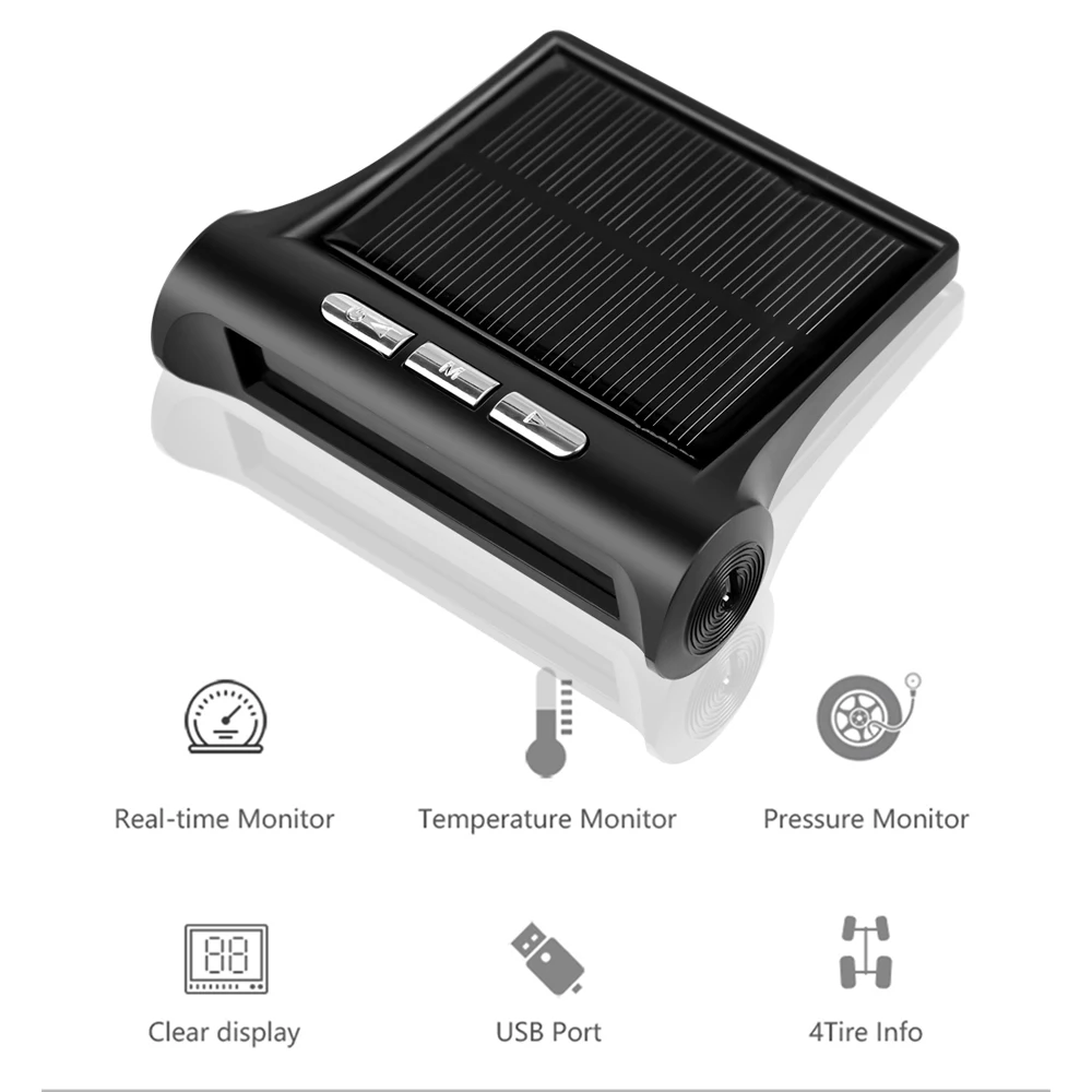 USB or Solar Charging Car TPMS Tire Pressure Monitoring System HD Digital LCD Display Auto Alarm tool Wireless 4 external Sensor car tire pressure monitor,car tire pressure sensor