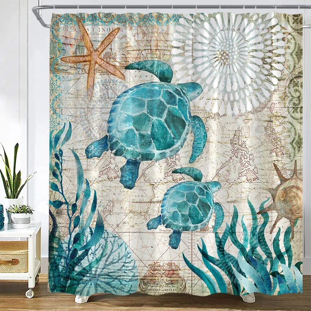 Ocean Watercolor Shower Curtain 2