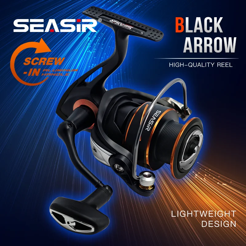 SEASIR Spinning Fishing Reel Black Arrow, 5+1BB Metal Main Gear Aluminum Spool Strong Drag Waterproof High Quality